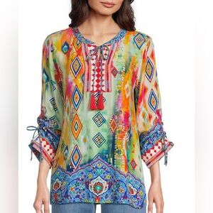 John Mark embroidered split neck tunic